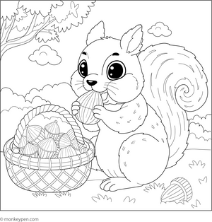 Squirrel Eating Nut coloring page – free printable for kids to color and enjoy