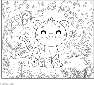 Tiger in the Jungle coloring page – free printable for kids to color and enjoy