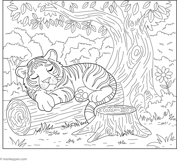 Sleeping Tiger coloring page – free printable for kids to color and enjoy