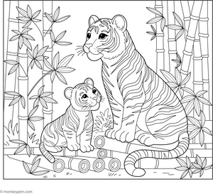 Tiger and Bamboo coloring page – free printable for kids to color and enjoy