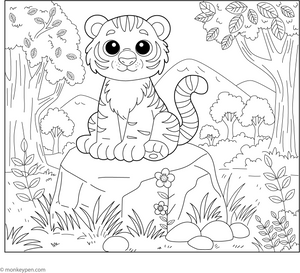 Tiger on a Rock coloring page – free printable for kids to color and enjoy