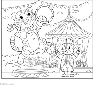 Tiger in Circus coloring page – free printable for kids to color and enjoy