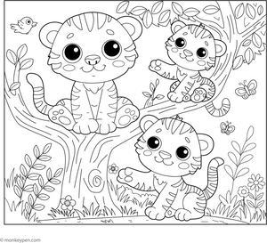 Tiger Cubs in a Tree coloring page – free printable for kids to color and enjoy