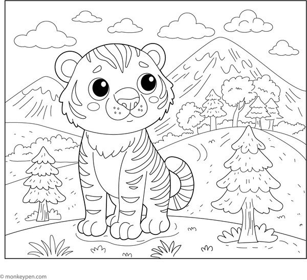 Tiger on a Hilltop coloring page – free printable for kids to color and enjoy