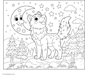 Wolf Howling at the Moon coloring page – free printable for kids to color and enjoy