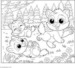 Playful Wolf Cubs coloring page – free printable for kids to color and enjoy