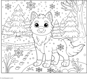 Winter Wolf coloring page – free printable for kids to color and enjoy