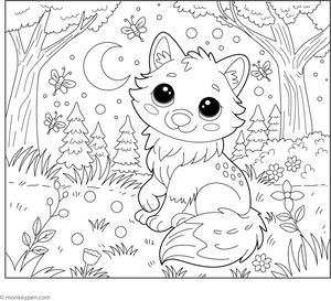 Wolf and Fireflies coloring page – free printable for kids to color and enjoy