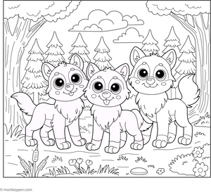 Wolf Pack in the Wild coloring page – free printable for kids to color and enjoy