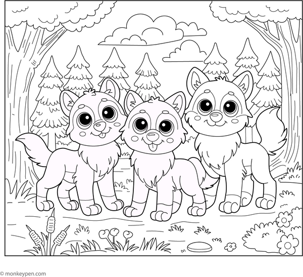 Wolf Pack in the Wild coloring page – free printable for kids to color and enjoy