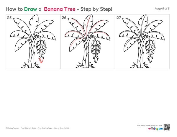 How to Draw a Banana Tree – Simple Step-by-Step Tree Drawing for Kids