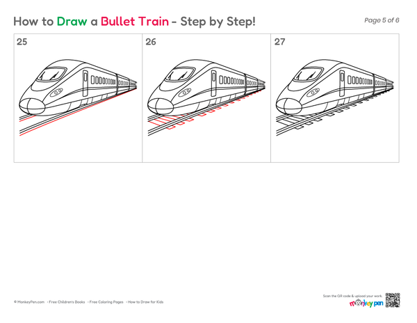 How to Draw a Bullet Train – Step-by-Step Train Drawing for Kids