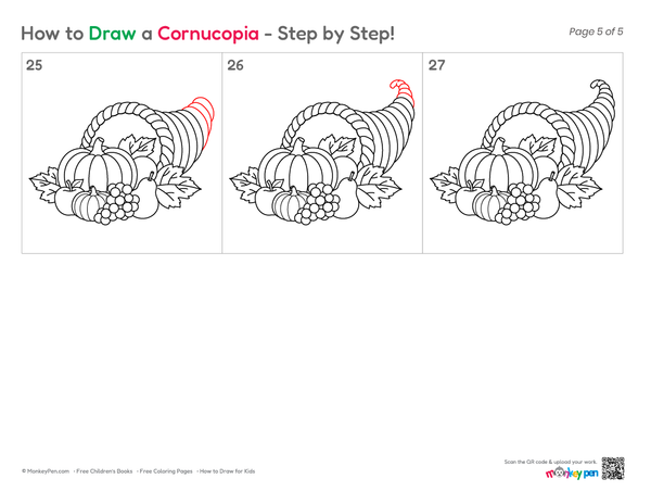How to Draw a Cornucopia – Step-by-Step Harvest Drawing for Kids