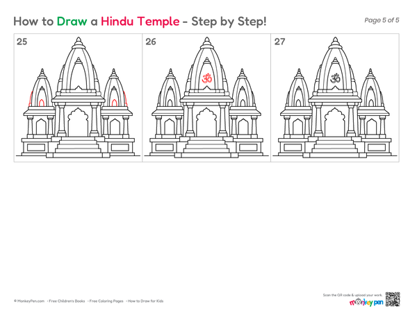 Cute and simple Hindu Temple drawing for kids