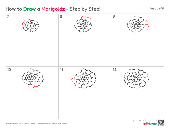 How to Draw a Marigold – Simple Step-by-Step Flower Drawing for Kids