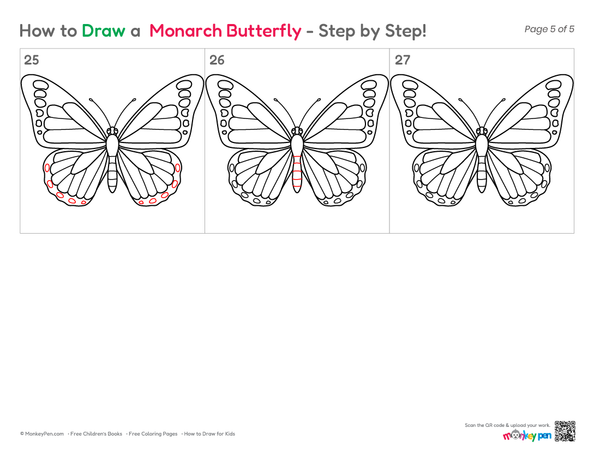 Cute Monarch Butterfly line drawing for coloring.