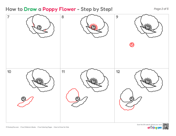 How to Draw a Poppy Flower – Step-by-Step Flower Drawing for Kids