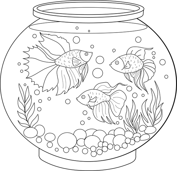 Fish Bowl Coloring Page – printable aquatic animal art for kids