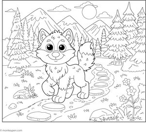 Wolf on a Mountain Trail coloring page – free printable for kids to color and enjoy