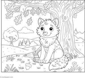 Wolf and the Big Oak Tree coloring page – free printable for kids to color and enjoy
