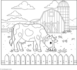 Cow on a Farm coloring page – free printable for kids to color and enjoy