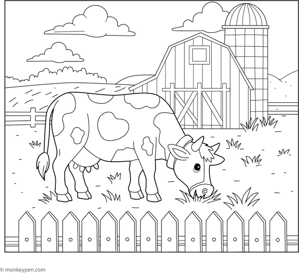 Cow on a Farm coloring page – free printable for kids to color and enjoy