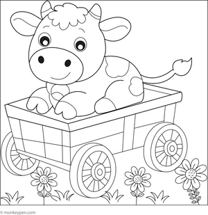 Cow in a Wagon coloring page – free printable for kids to color and enjoy