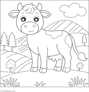Cow in the Hill coloring page – free printable for kids to color and enjoy