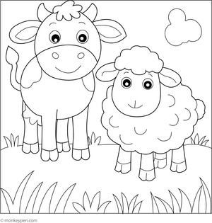 Cow and Sheep coloring page – free printable for kids to color and enjoy