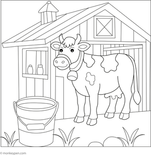 Cow in a Milking Shed coloring page – free printable for kids to color and enjoy