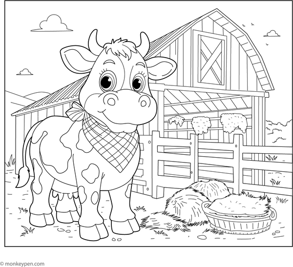 Cow with Scarf coloring page – free printable for kids to color and enjoy