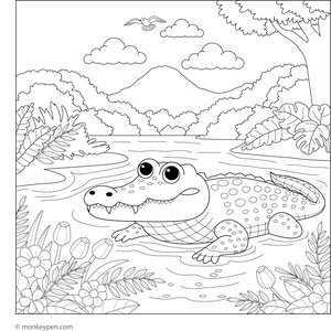 Crocodile in a River coloring page – free printable for kids to color and enjoy