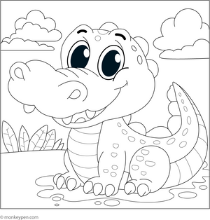 Cartoon Crocodile with a Big Smile coloring page – free printable for kids to color and enjoy