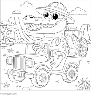 Crocodile on a Safari Adventure coloring page – free printable for kids to color and enjoy