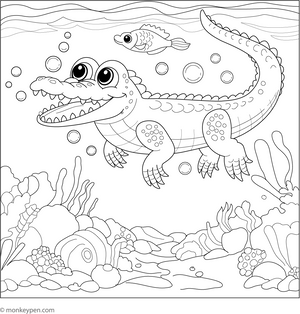 Crocodile Underwater Adventure coloring page – free printable for kids to color and enjoy