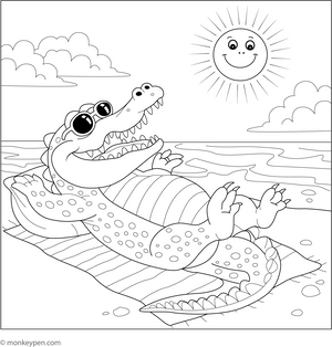 Crocodile Sunbathing coloring page – free printable for kids to color and enjoy