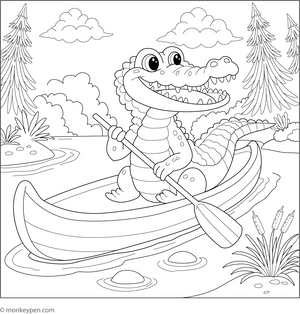 Crocodile in a Canoe coloring page – free printable for kids to color and enjoy