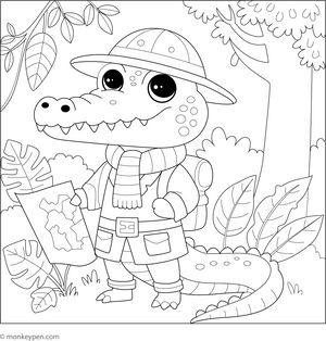 Crocodile Explorer coloring page – free printable for kids to color and enjoy