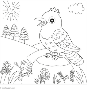 Cuckoo in a Meadow coloring page – free printable for kids to color and enjoy