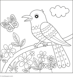 Cuckoo in Springtime coloring page – free printable for kids to color and enjoy