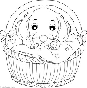 Dachshund in a Basket. coloring page – free printable for kids to color and enjoy