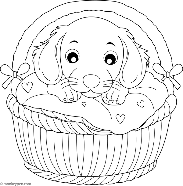 Dachshund in a Basket. coloring page – free printable for kids to color and enjoy
