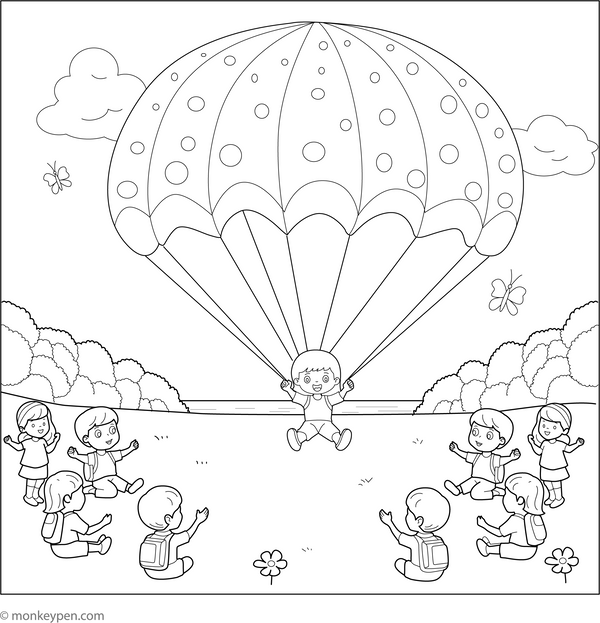 Colorful Parachute Coloring Page
