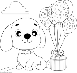 Dachshund and Balloons coloring page – free printable for kids to color and enjoy