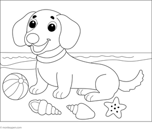 Dachshund at the Beach coloring page – free printable for kids to color and enjoy