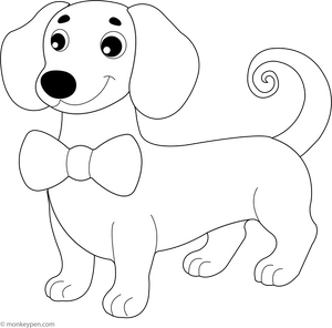 Dachshund with a Bow Tie coloring page – free printable for kids to color and enjoy