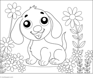 Playful Dachshund in a Garden coloring page – free printable for kids to color and enjoy