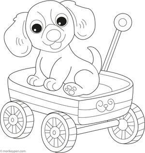 Dachshund in a Wagon coloring page – free printable for kids to color and enjoy