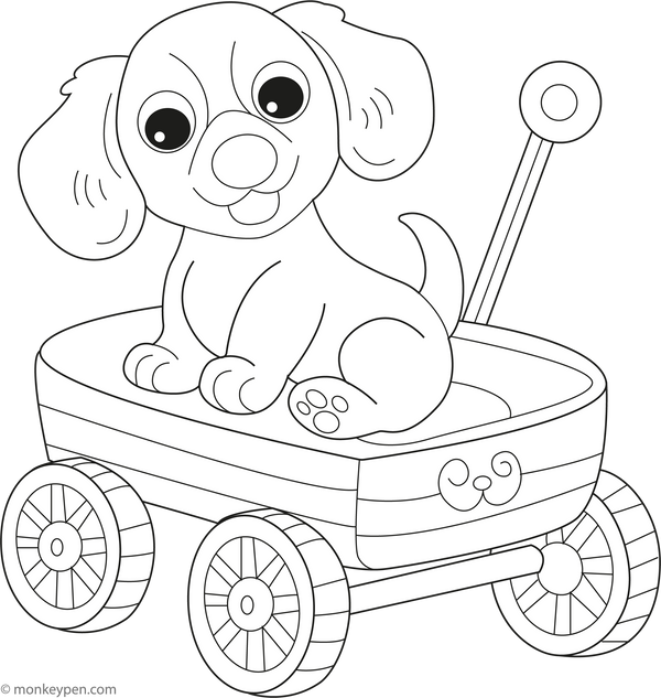 Dachshund in a Wagon coloring page – free printable for kids to color and enjoy