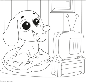 Dachshund Watching TV coloring page – free printable for kids to color and enjoy